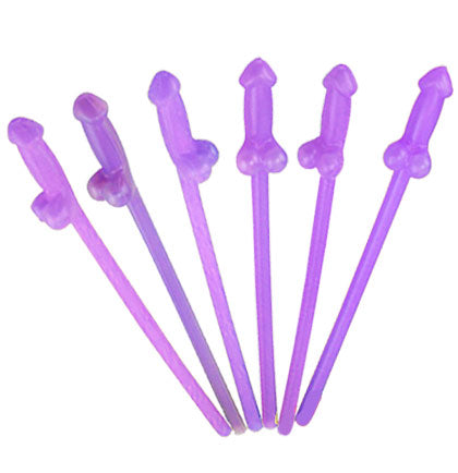 Set of 6 Purple Plastic Penis Straws