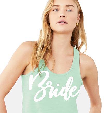 White Glam Bride Mint Flowy Racerback Tank