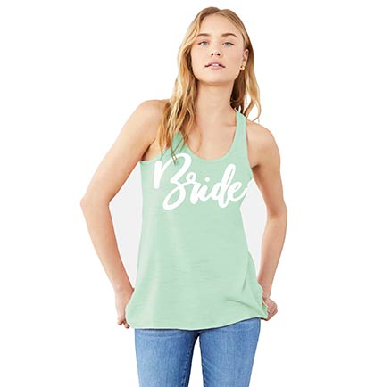 White Glam Bride Mint Flowy Racerback Tank