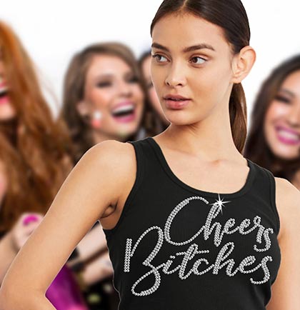 Cheers Bitches Rhinestone Black Tank Top