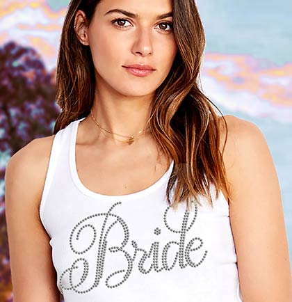 Flirty Bride Rhinestone Tank Top: White