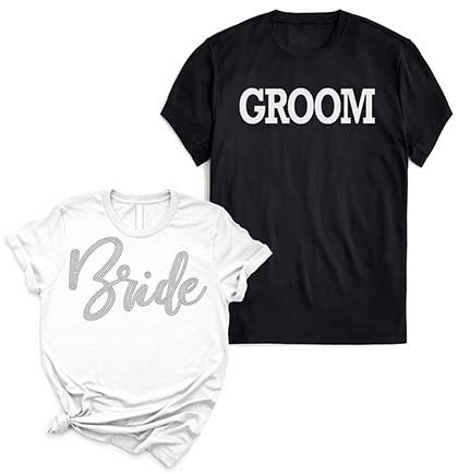 Bride Glam Rhinestone White Tee & Groom Black Tee - Set of 2