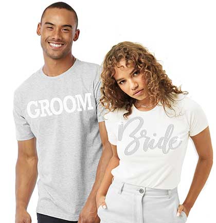 Bride Glam Rhinestone White Tee & Groom Grey Tee - Set of 2