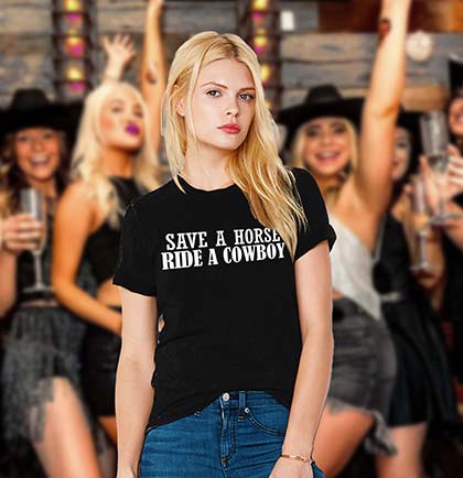 White Save a Horse Ride a Cowboy Black Tshirt