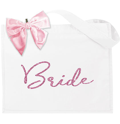 Bride Script Pink White Tote with Blush Bow