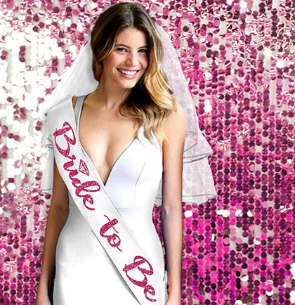 White & Hot Pink Glitter Diamond Luxury Bride Veil & Sash Set