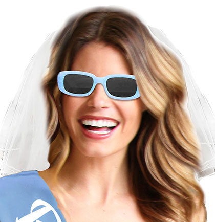 Coastal Blue Bride with Diamond Sash, Sunglass & Veil Set
