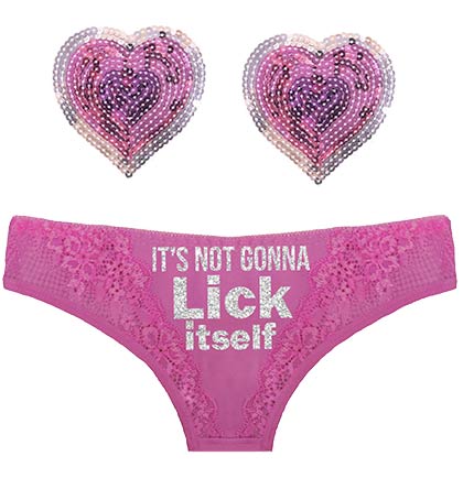 Silver Lick Itself Inset Thong with Sequin Pasties