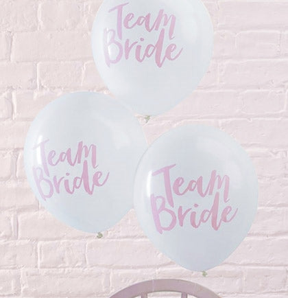 These white and pink Team Bride balloons are the perfect way to decorate the bachelorette party. This set of 10 latex balloons will work for any themed bachelorette party or bridal shower.