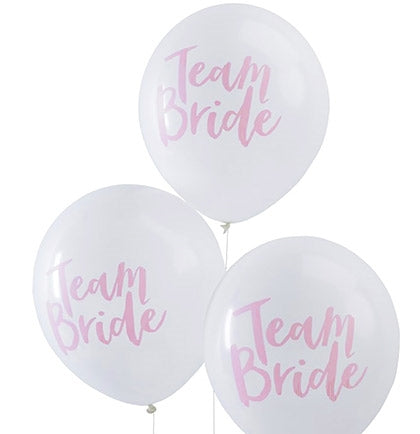 These white and pink Team Bride balloons are the perfect way to decorate the bachelorette party. This set of 10 latex balloons will work for any themed bachelorette party or bridal shower.