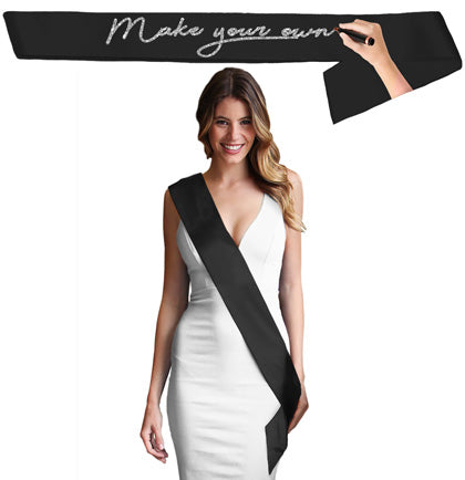 Our black satin sash is perfect to create your own custom sash. Our sashes are a premium double layer real satin sash. Perfect the bridal party to wear to the bachelorette party, lingerie shower and more.
