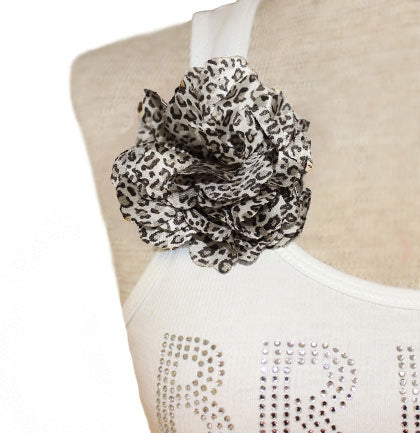 Snow Leopard Print Satin Flower Clip