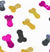 This colorful confetti is in the shape of a pecker! in hot pink, black and gold! 