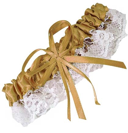 This adorable stretchy gold satin and lace garter makes a fantastic item. At this price point get one for the bride and for everyone else at the party to wear at the bachelorette party or lingerie shower.