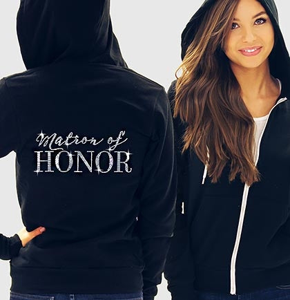Matron of Honor Modern Fleece Hoodie: Black - Medium •