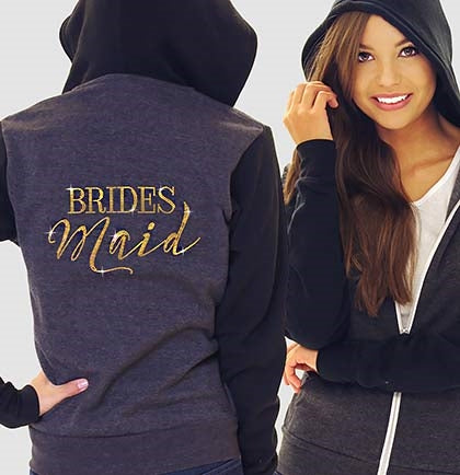 Bridesmaid Modern Fleece Hoodie: Charcoal & Black - Large •