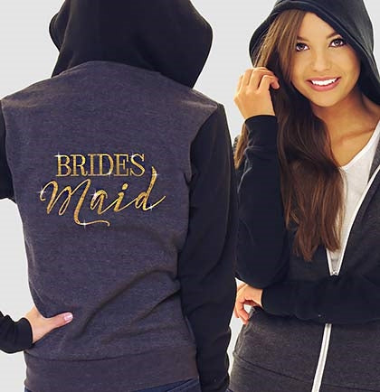 • Bridesmaid Modern Fleece Hoodie: Charcoal & Black •