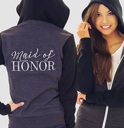 Maid of Honor Modern Fleece Hoodie: Charcoal & Black - XL •