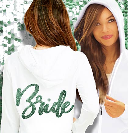 Glam Bride Green Lightweight White Hoodie