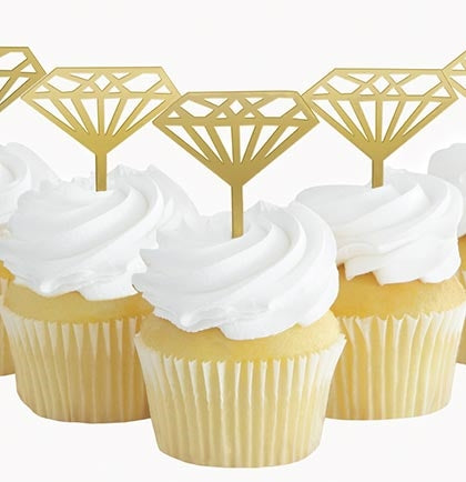 Set of 5 Gold Metallic Diamond Cupcake Toppers