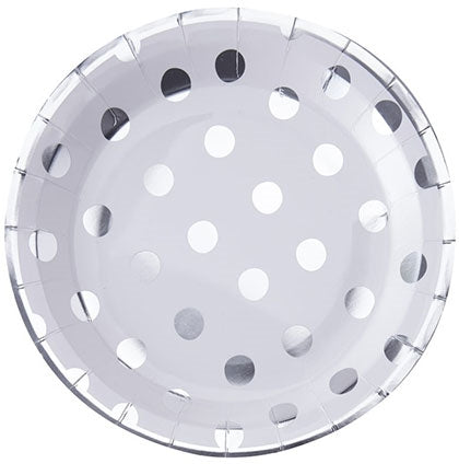 Silver & White Polka Dot Dinner Plates - Set of 16