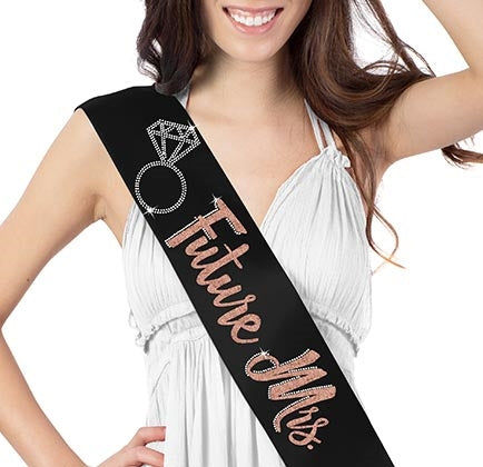 Future Mrs. with Ring Rose Gold Glitter & Rhinestone Sash