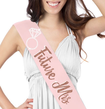 Future Mrs. with Ring Rose Gold Glitter & Rhinestone Sash