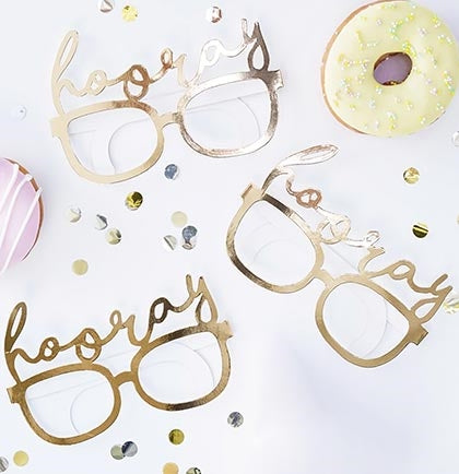 Pass out these fabulous set of eight metallic gold glasses at the bachelorette party, bridal shower or any wedding event. They're perfect for all the guest to match in and are the perfect prop for silly photos.