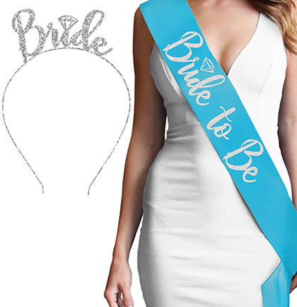 Silver Diamond Luxury Bride Headband & Sash Set