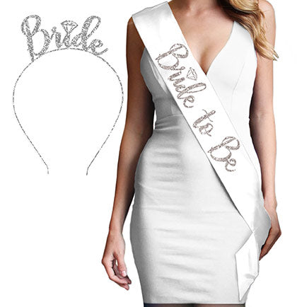 Silver Diamond Luxury Bride Headband & Sash Set