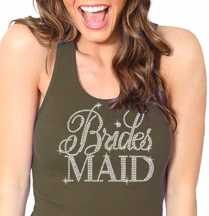 Flirty Bridesmaid Rhinestone Tank Top: Army Green