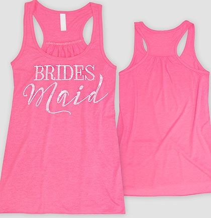 Bridesmaid Modern Crystal Flowy Racerback Tank: Electric Pink - XL •