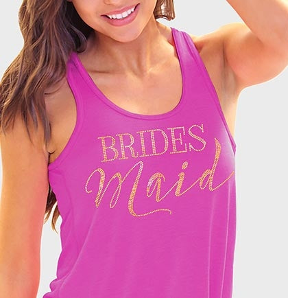 Bridesmaid Modern Gold Flowy Racerback Tank: Magenta - XL •