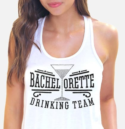 Bachelorette Drinking Team Glitter Flowy Tank: White - Large •