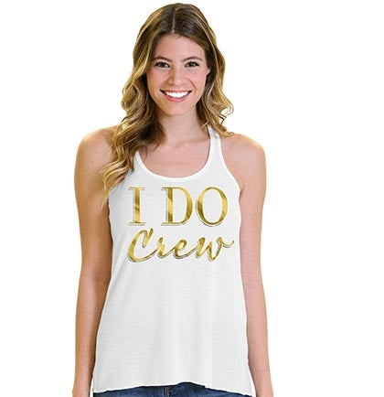 I Do Crew Modern Gold Foil Flowy Racerback Tank: White - XL •