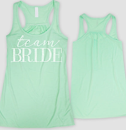 Team Bride Modern Crystal Flowy Racerback Tank: Mint - Large •