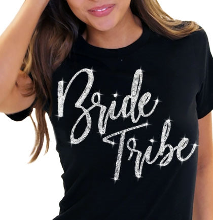Bride Tribe Glam Rhinestone Black Tshirt
