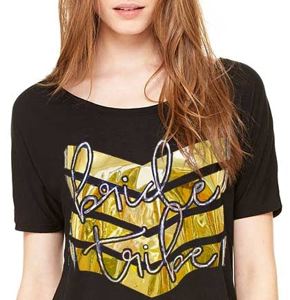 Gold Chevron Bride Tribe Black Flowy Tee •