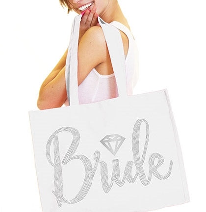 Bride Diamond Rhinestone Large Canvas Tote