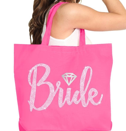 Bride Diamond Rhinestone Large Canvas Tote