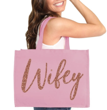 Rose Gold Wifey Large Canvas Tote