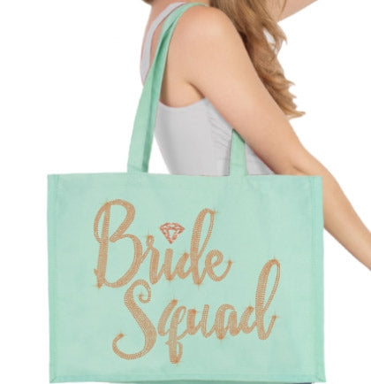 Bride Squad Diamond Rose Gold Rhinestud Tote Bag
