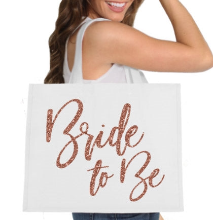 Glam Bride to Be Rose Gold Large Canvas Tote