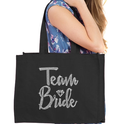 Team Bride Diamond Rhinestone Large Canvas Tote