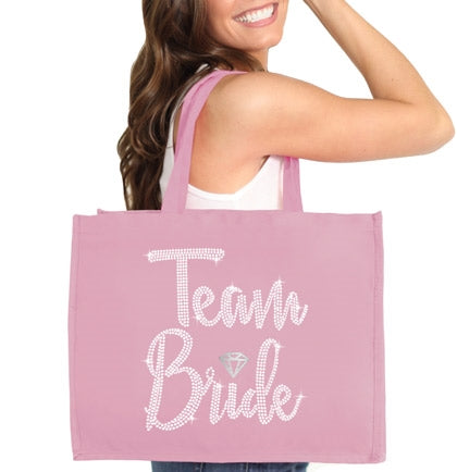 Team Bride Diamond Rhinestone Large Canvas Tote