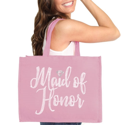 Maid of Honor Diamond Rhinestone Large Canvas Tote