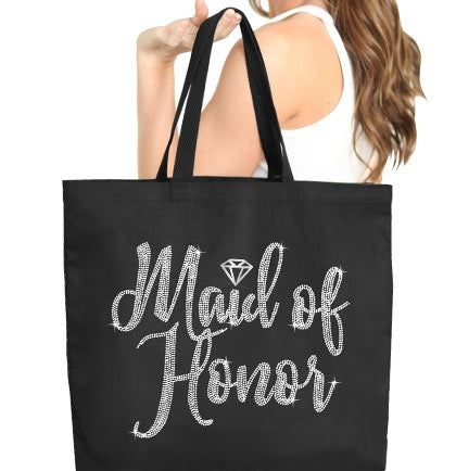 Maid of Honor Diamond Rhinestone Large Canvas Tote