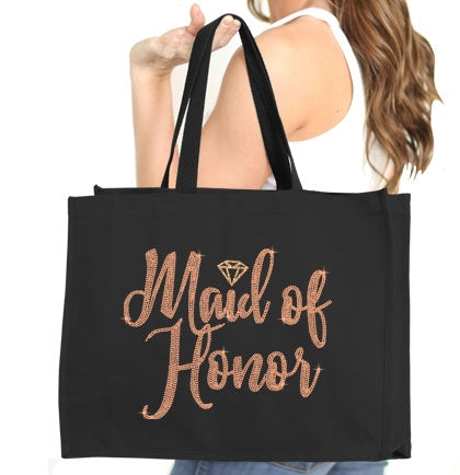 Maid of Honor Diamond Rose Gold Rhinestud Large Canvas Tote