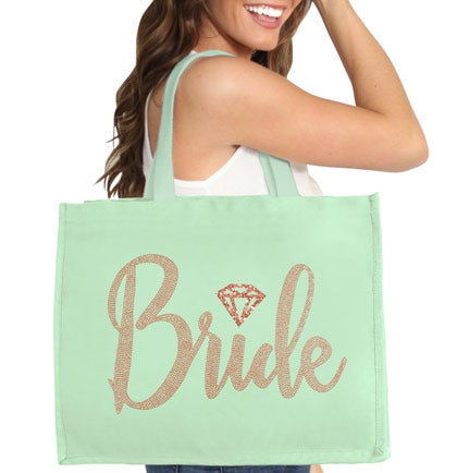 Bride Diamond Rose Gold Rhinestud Large Canvas Tote
