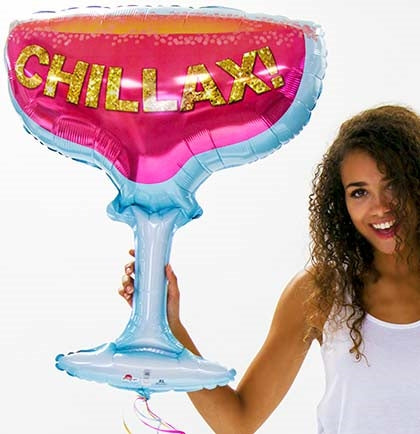 Get this fun 28"x23" Chillax champagne glass shaped mylar balloon for a bachelorette party or girls night out!